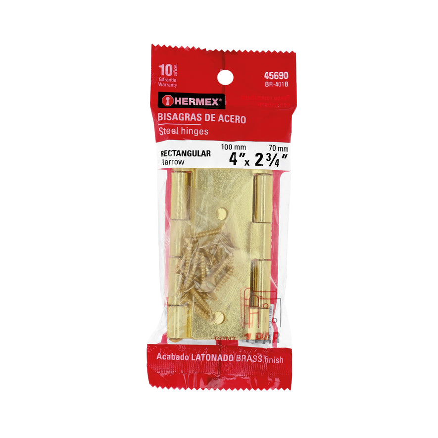 Bolsa con 2 bisagras rectangulares 4', acero latonado Caja con 6, 45690