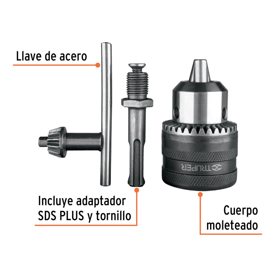 Broquero de 1/2' c/llave y adaptador SDS Plus p/rotomartillo Caja con 6, 102475