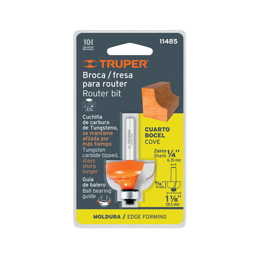 Broca para router, clásica, 1-3/8' con balero, Truper Caja con 3, 11482