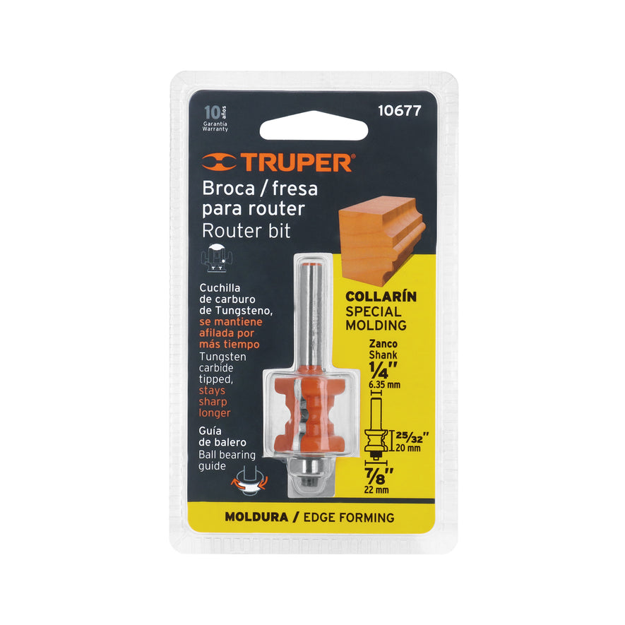 Broca para router, collarin, 7/8' con balero, Truper Caja con 3, 10677