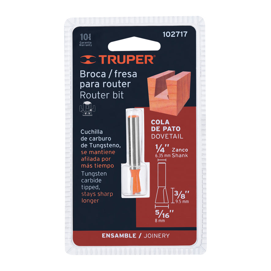 Broca para router, cola de pato, 5/16', Truper Caja con 3, 102717
