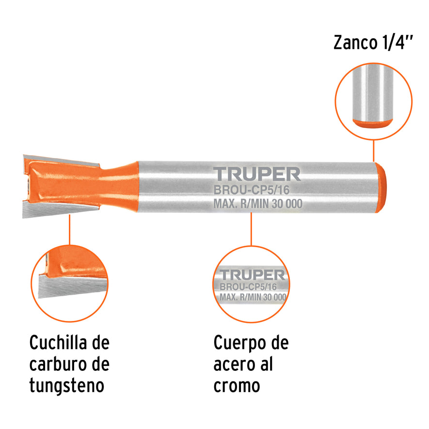 Broca para router, cola de pato, 5/16', Truper Caja con 3, 102717