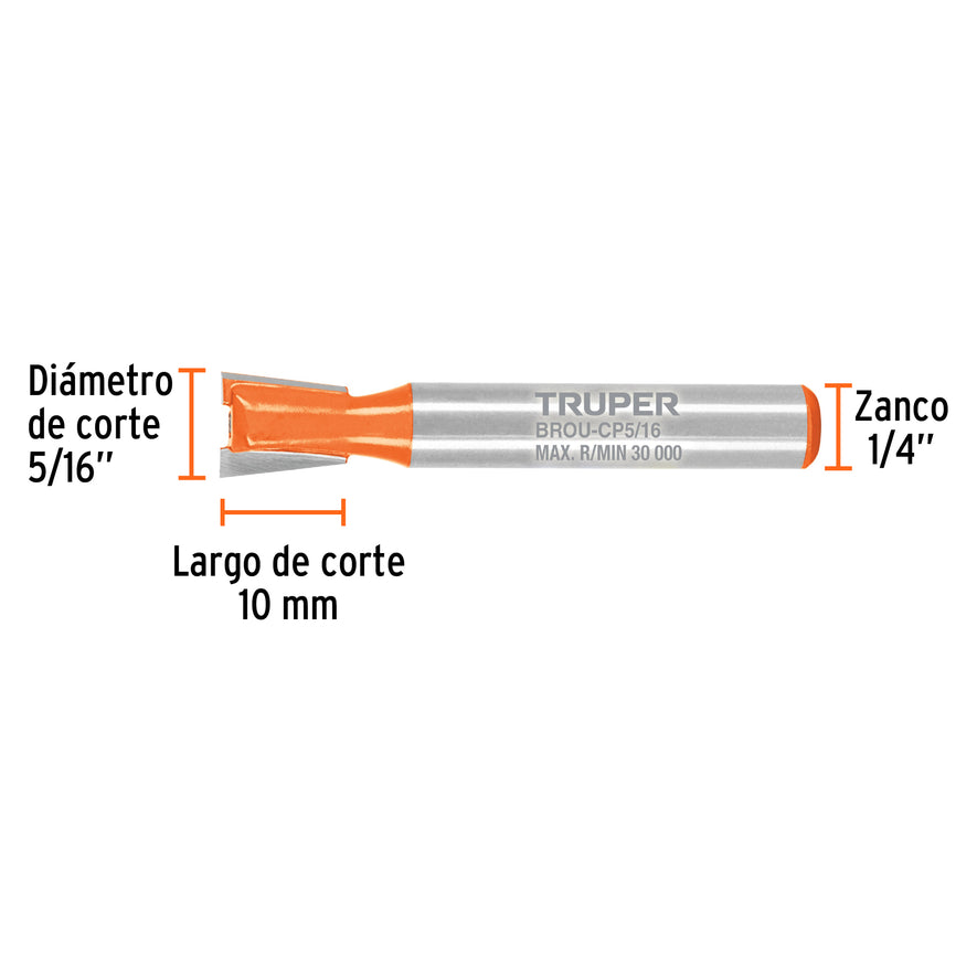 Broca para router, cola de pato, 5/16', Truper Caja con 3, 102717