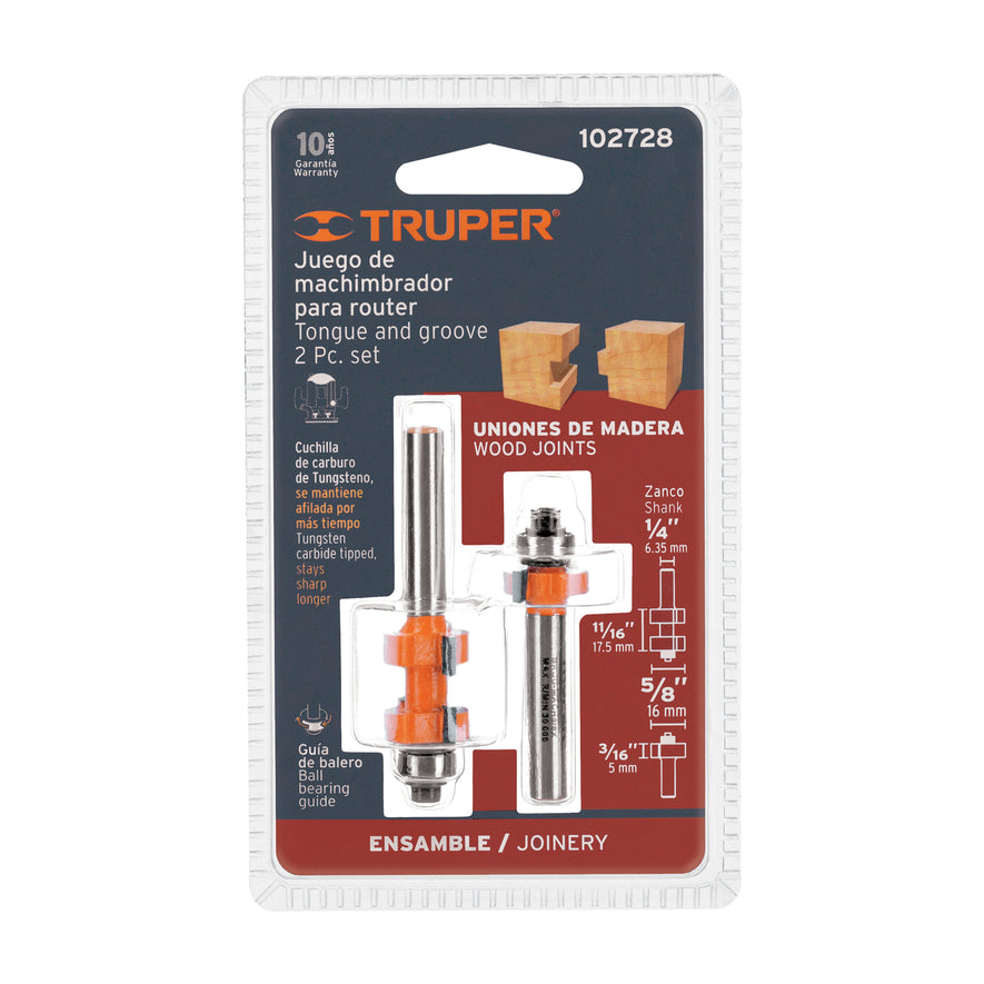 Juego de machimbrador, 5/8', con balero Caja con 3, 102728