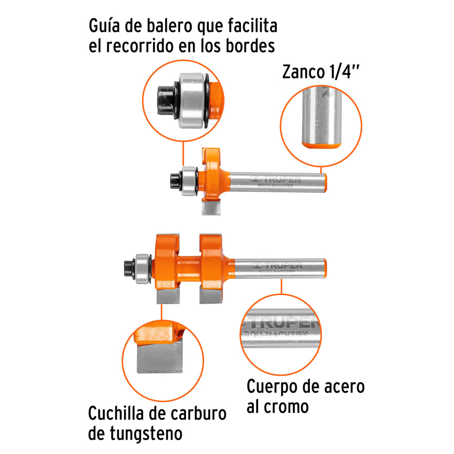 Juego de machimbrador, 7/8', con balero, Truper Caja con 3, 10672