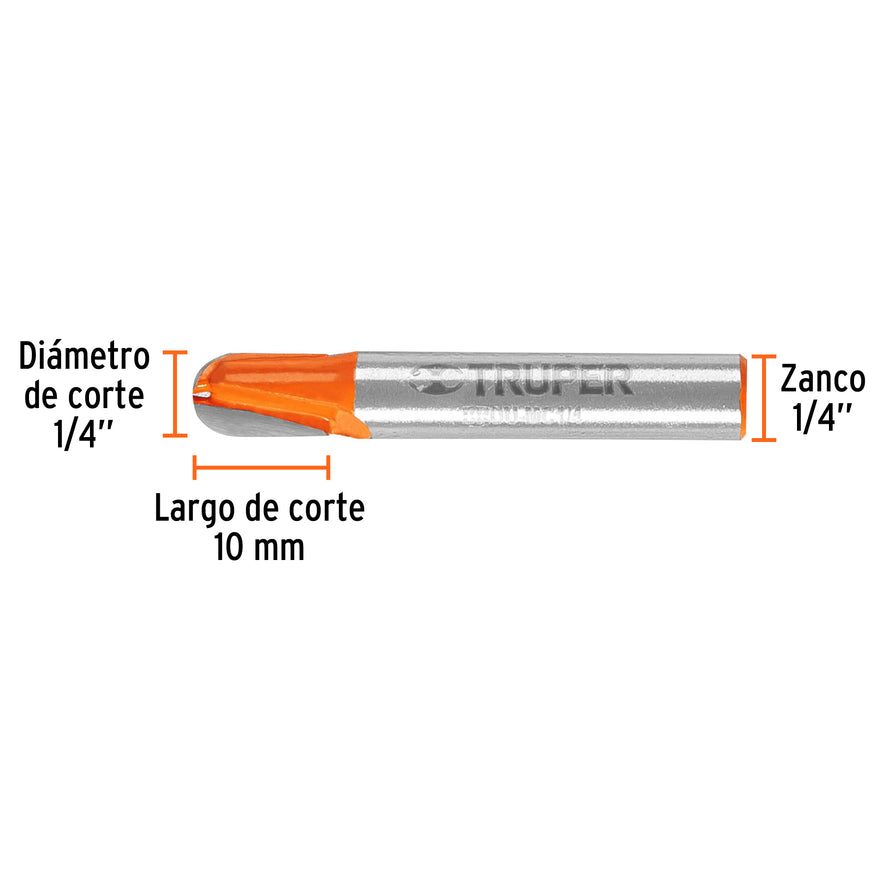 Broca para router, media caña, 1/4', Truper Caja con 3, 11460