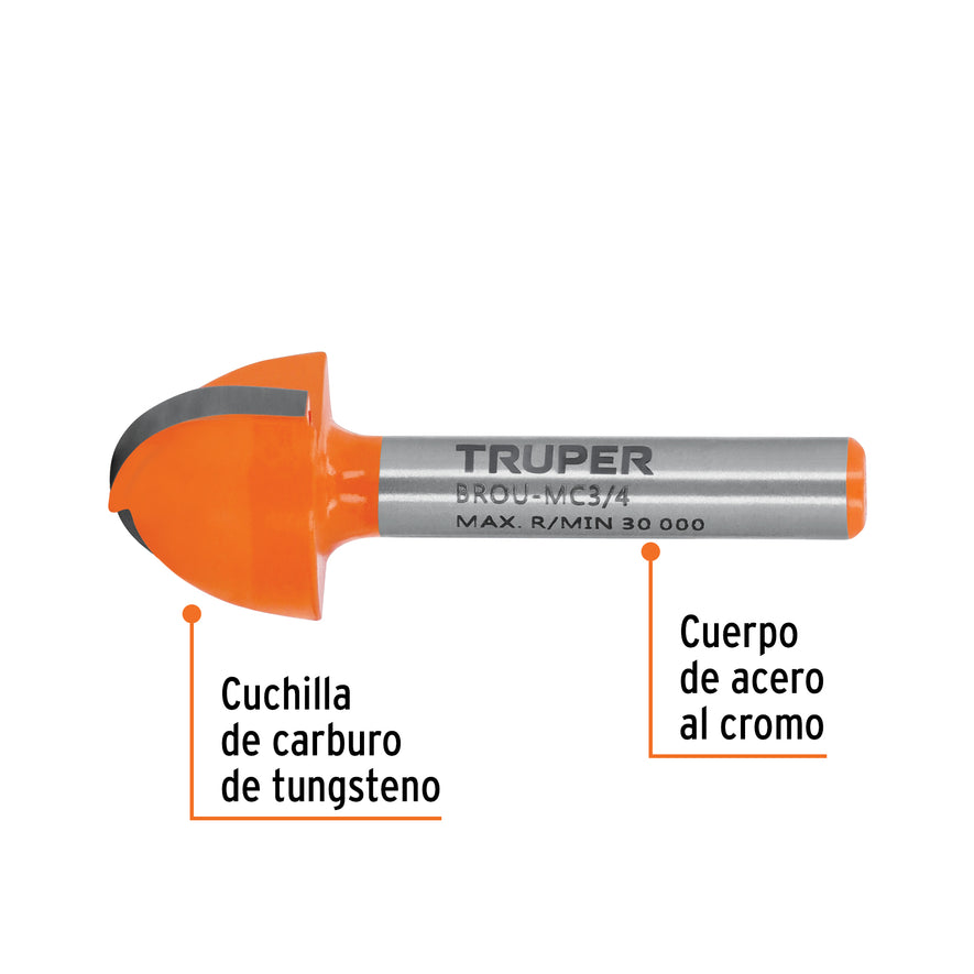 Broca para router, media caña, 3/4', Truper Caja con 3, 11463