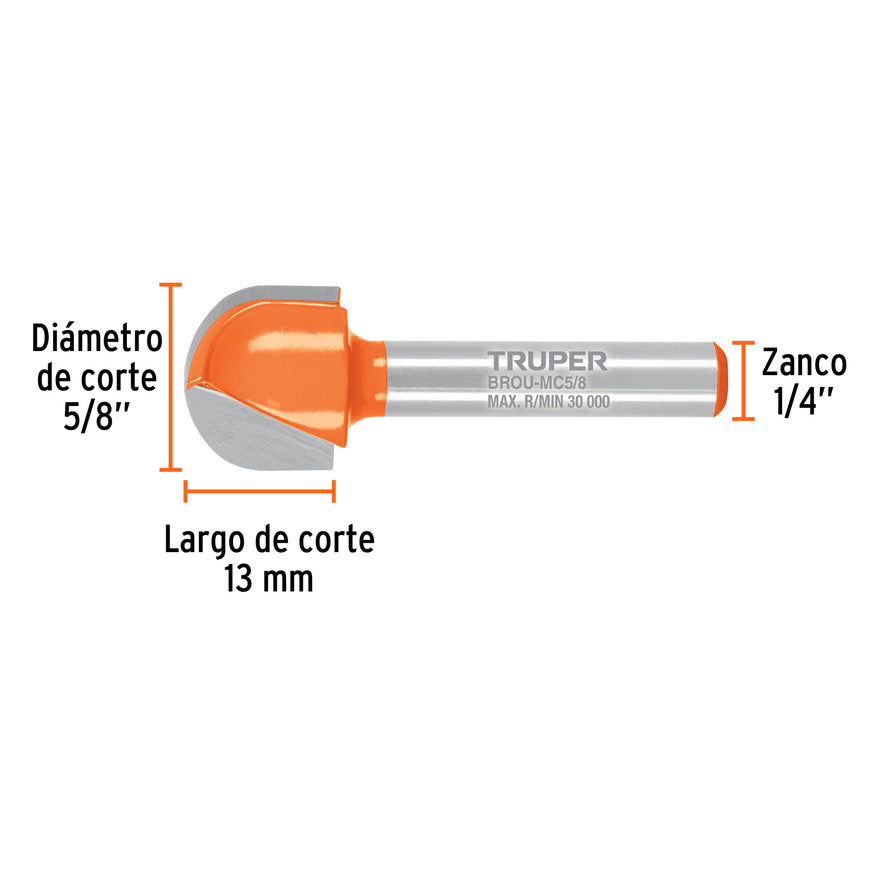 Broca para router, media caña, 5/8', Truper Caja con 3, 102722