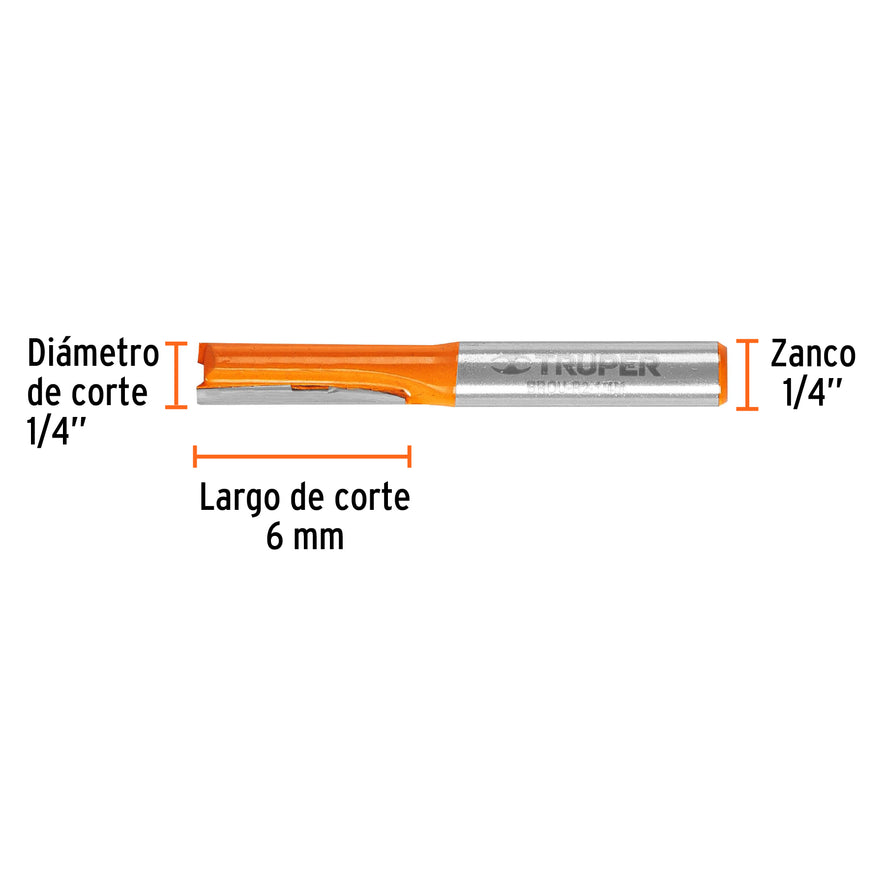 Broca para router, recta 2 filos, 1/4', mediana, Truper Caja con 3, 11452