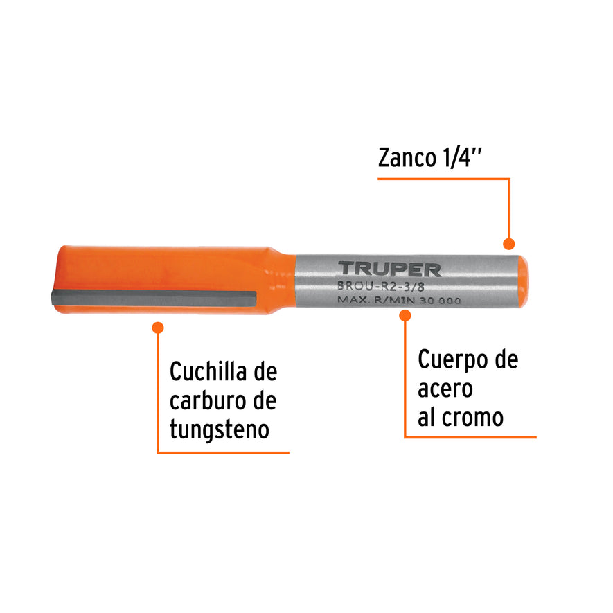 Broca para router, recta 2 filos, 3/8', Truper Caja con 3, 11455