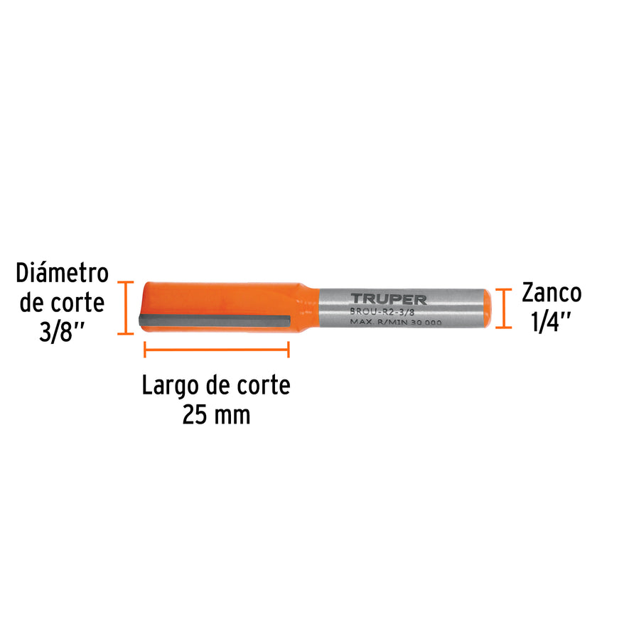 Broca para router, recta 2 filos, 3/8', Truper Caja con 3, 11455