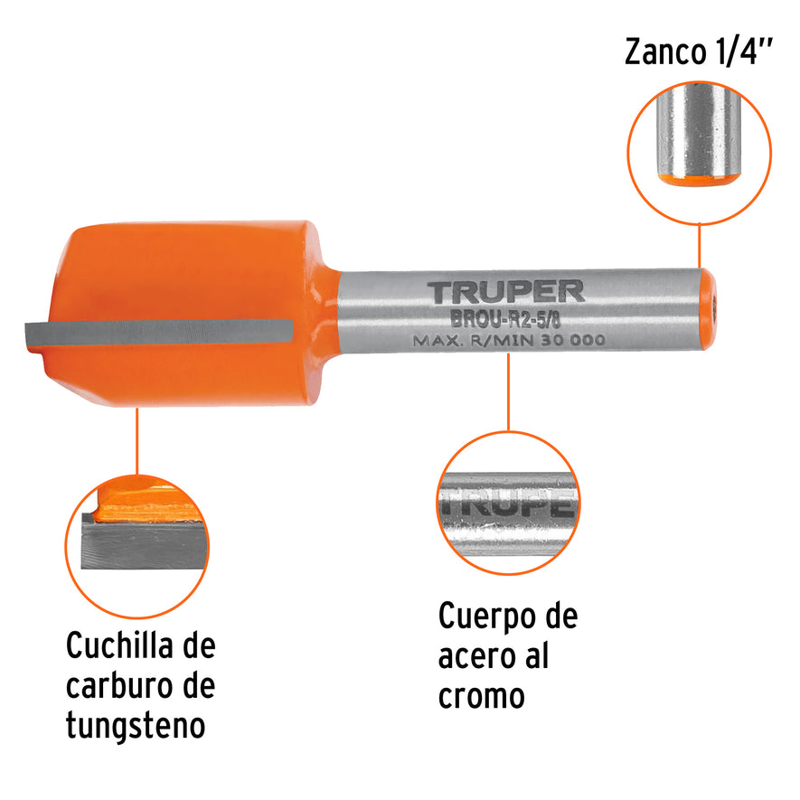 Broca para router, recta 2 filos, 5/8', Truper Caja con 3, 11457