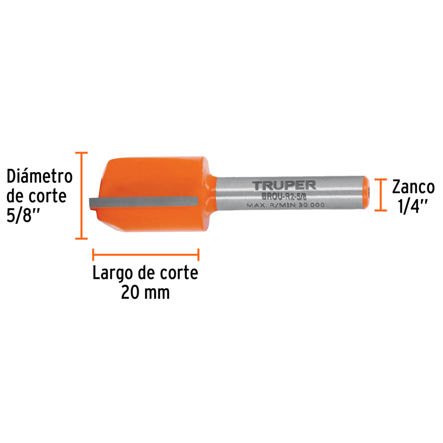 Broca para router, recta 2 filos, 5/8', Truper Caja con 3, 11457
