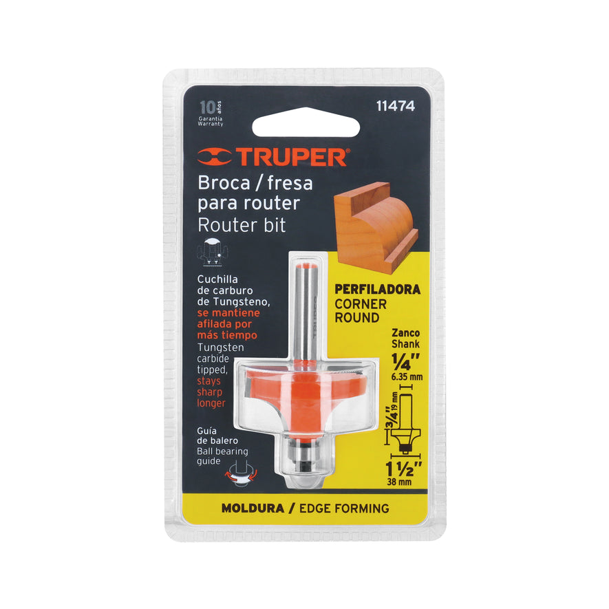 Broca para router, redondeado con moldura, 1-1/2' con balero Caja con 3, 11474