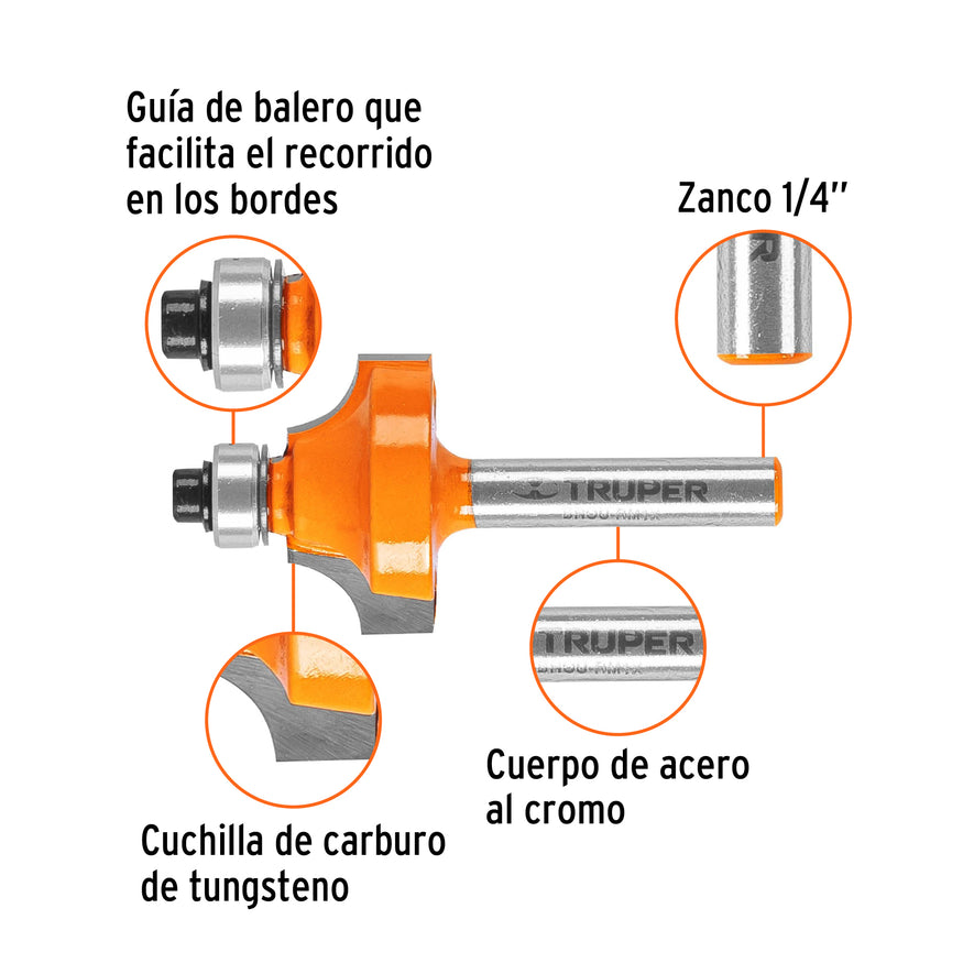 Broca para router, redondeado con moldura, 1' con balero Caja con 3, 11472