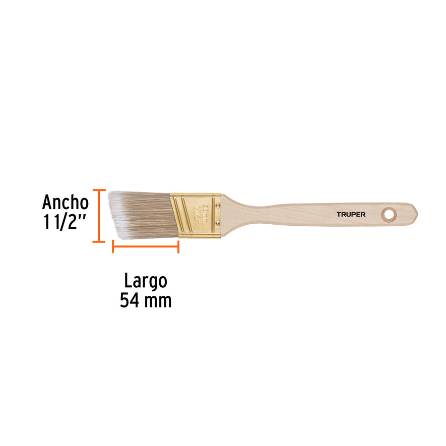 Brocha cerdas sintéticas 1-1/2' corte angular, mango madera Caja con 6, 13338