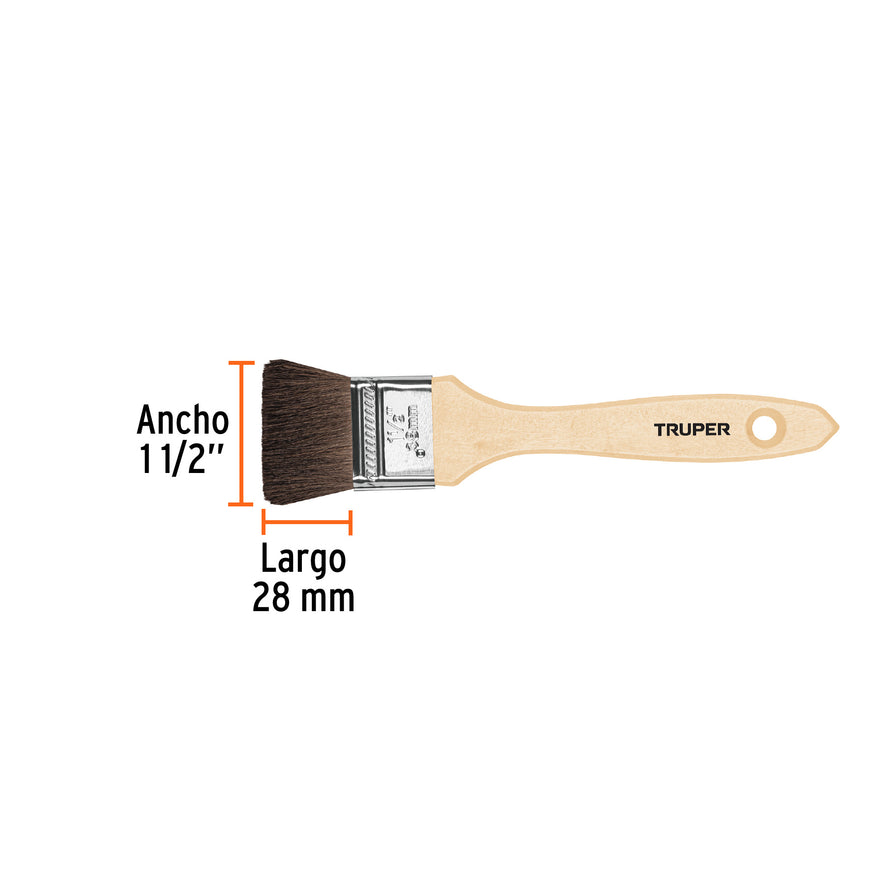 Brocha pelo de camello de 1-1/2' con mango de madera, Truper Caja con 6, 12467