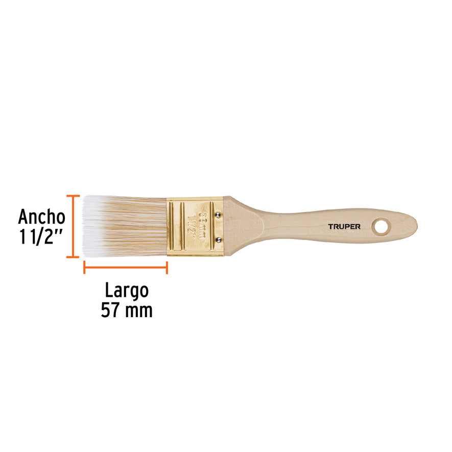 Brocha cerdas sintéticas 1-1/2' corte recto, mango de madera Caja con 6, 13343