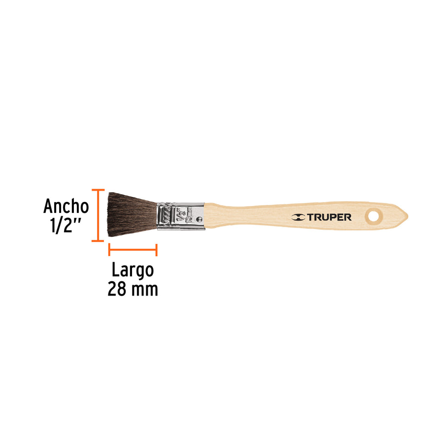 Brocha pelo de camello de 1/2' con mango de madera, Truper Caja con 6, 12465