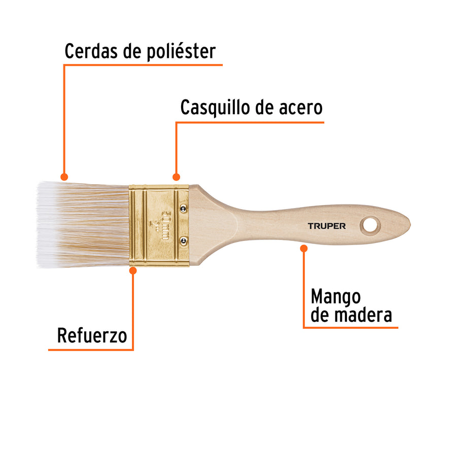 Brocha cerdas sintéticas 2' corte recto, mango de madera Caja con 6, 13344