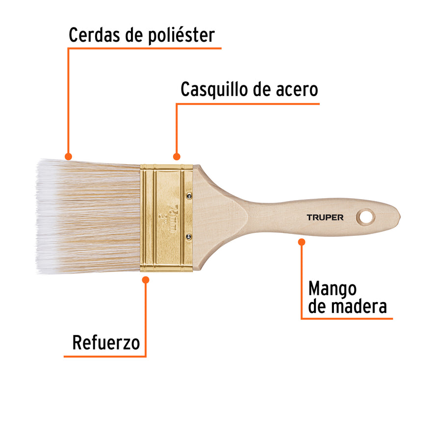 Brocha cerdas sintéticas 3' corte recto, mango de madera Caja con 6, 13346