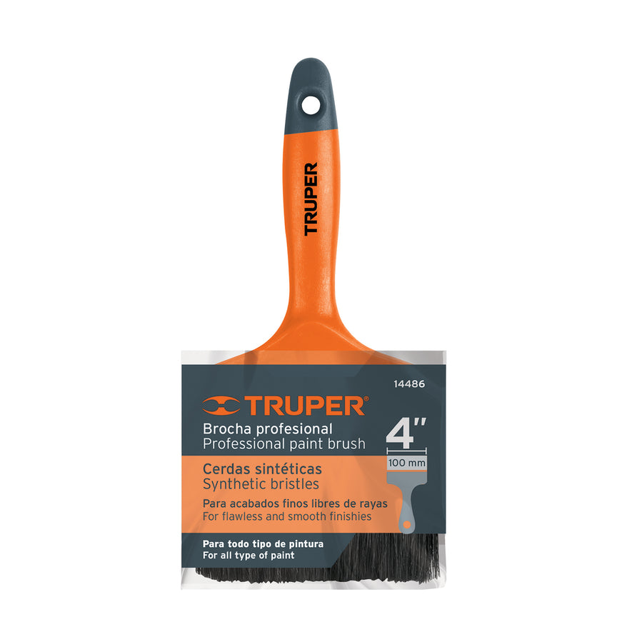 Brocha profesional de 4' con mango de plástico, Truper Caja con 6, 14486
