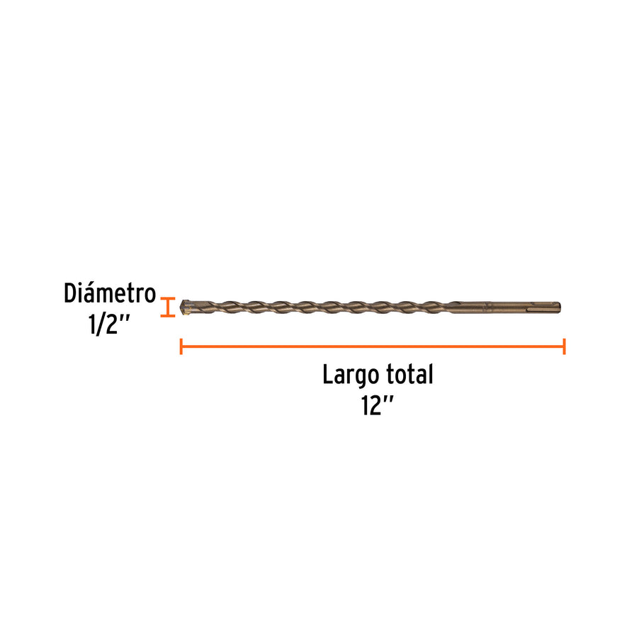 Broca SDS Plus 1/2 x 12', Truper Caja con 5, 11281