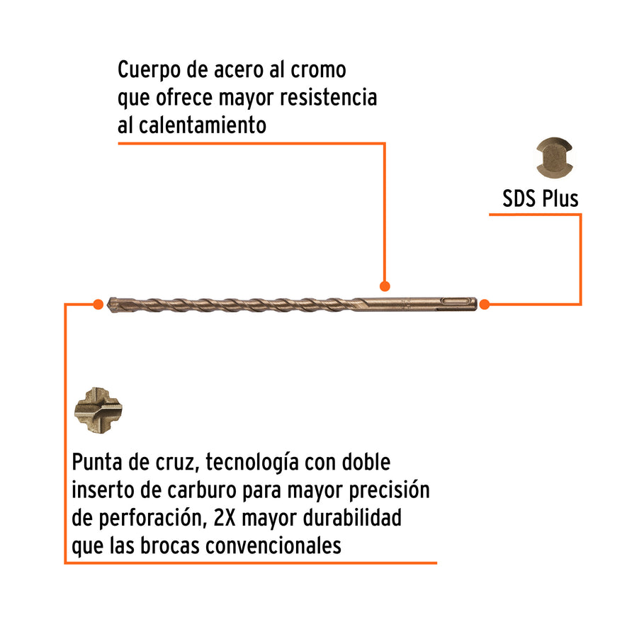Broca SDS Plus 12 x 260 mm, Truper Caja con 5, 101200