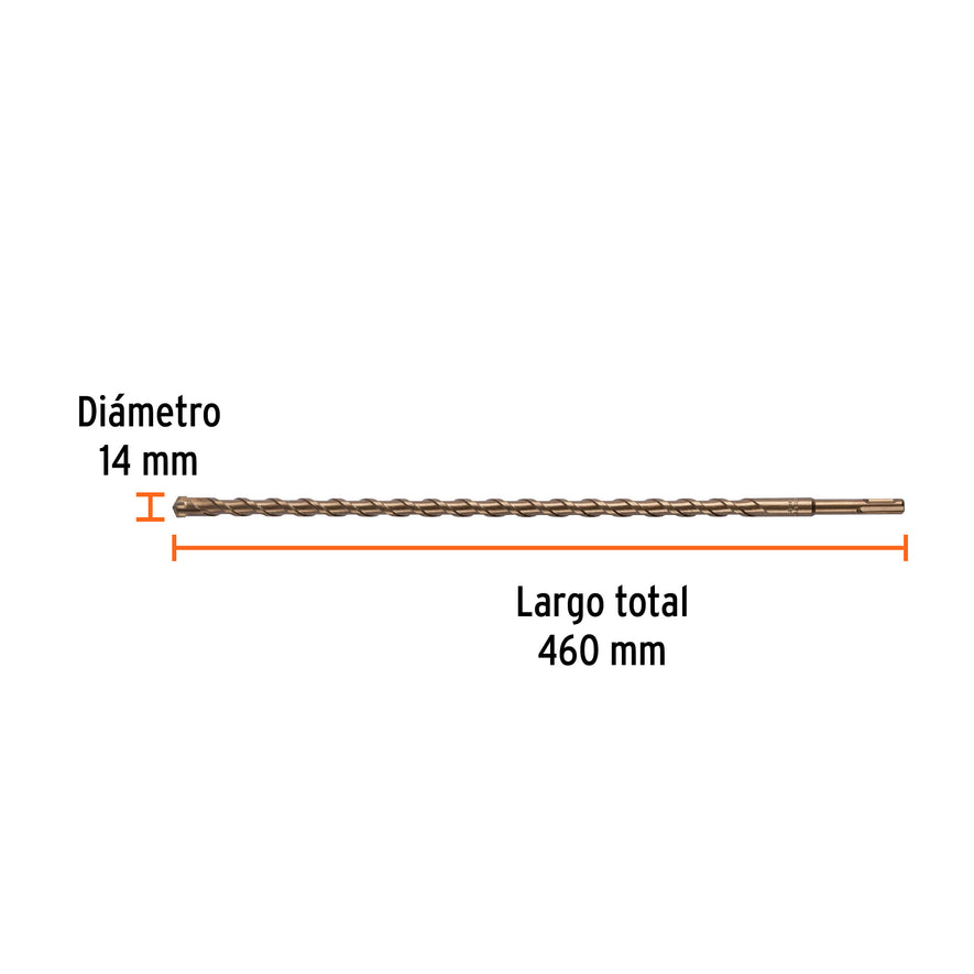 Broca SDS Plus 14 x 460 mm, Truper Caja con 5, 101203