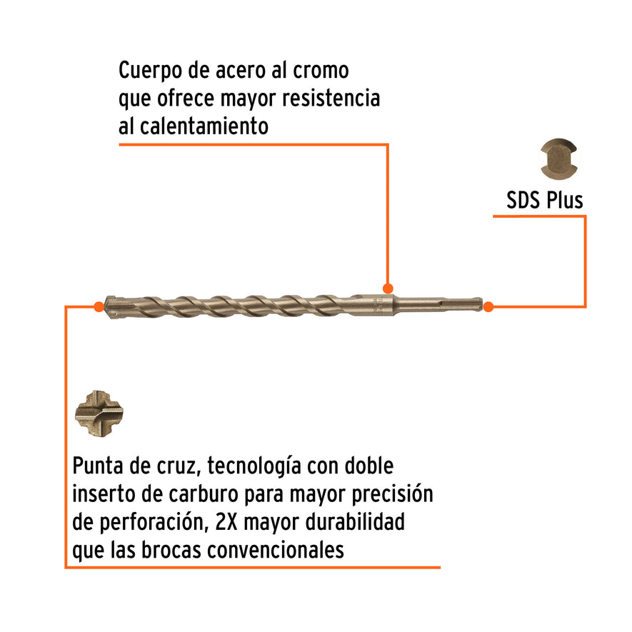 Broca SDS Plus 18 x 260 mm, Truper Caja con 5, 101207