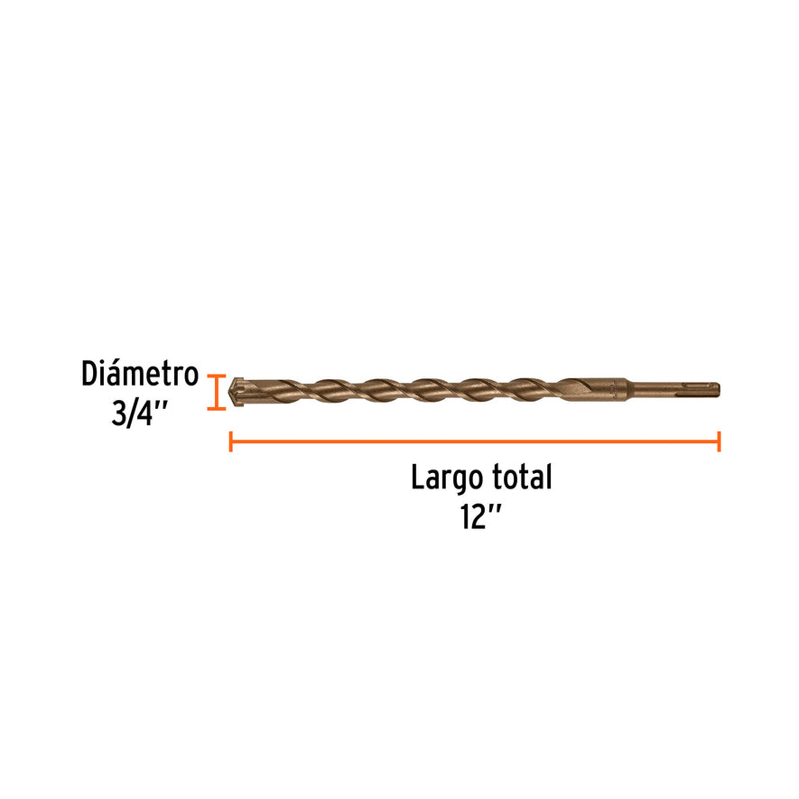 Broca SDS Plus 3/4 x 12', Truper Caja con 5, 11287
