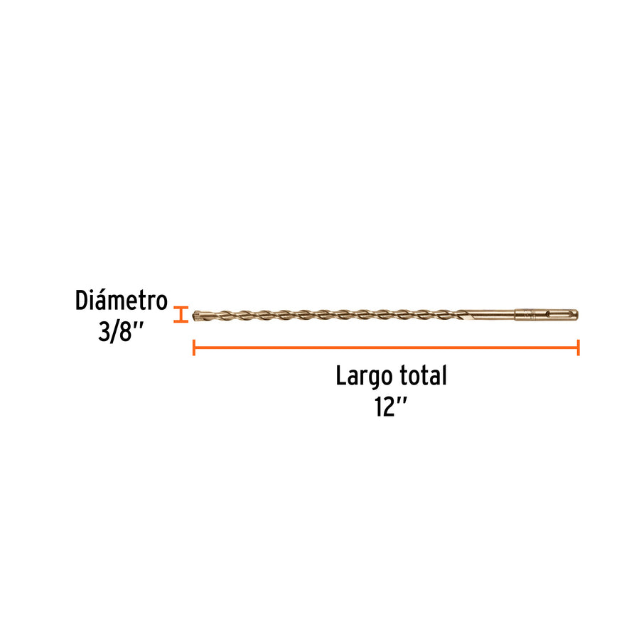 Broca SDS Plus 3/8 x 12', Truper Caja con 5, 11275