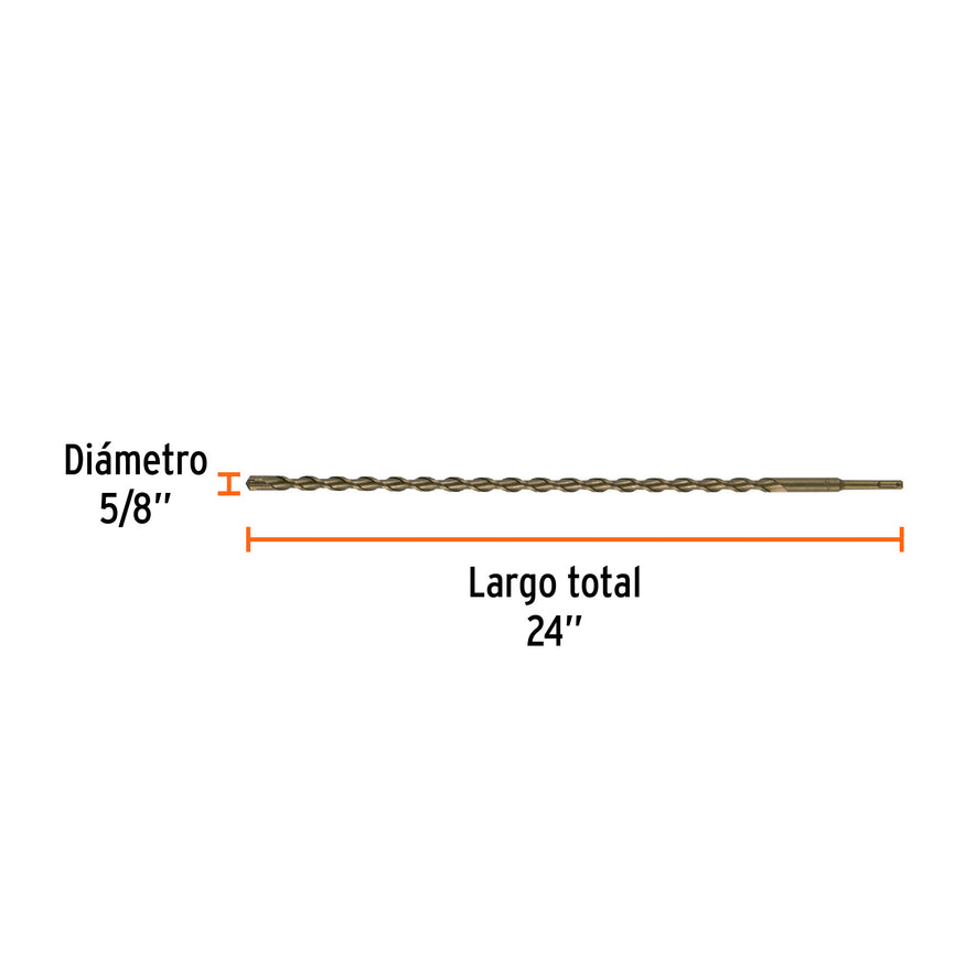 Broca SDS Plus 5/8 x 24', Truper Caja con 5, 11276