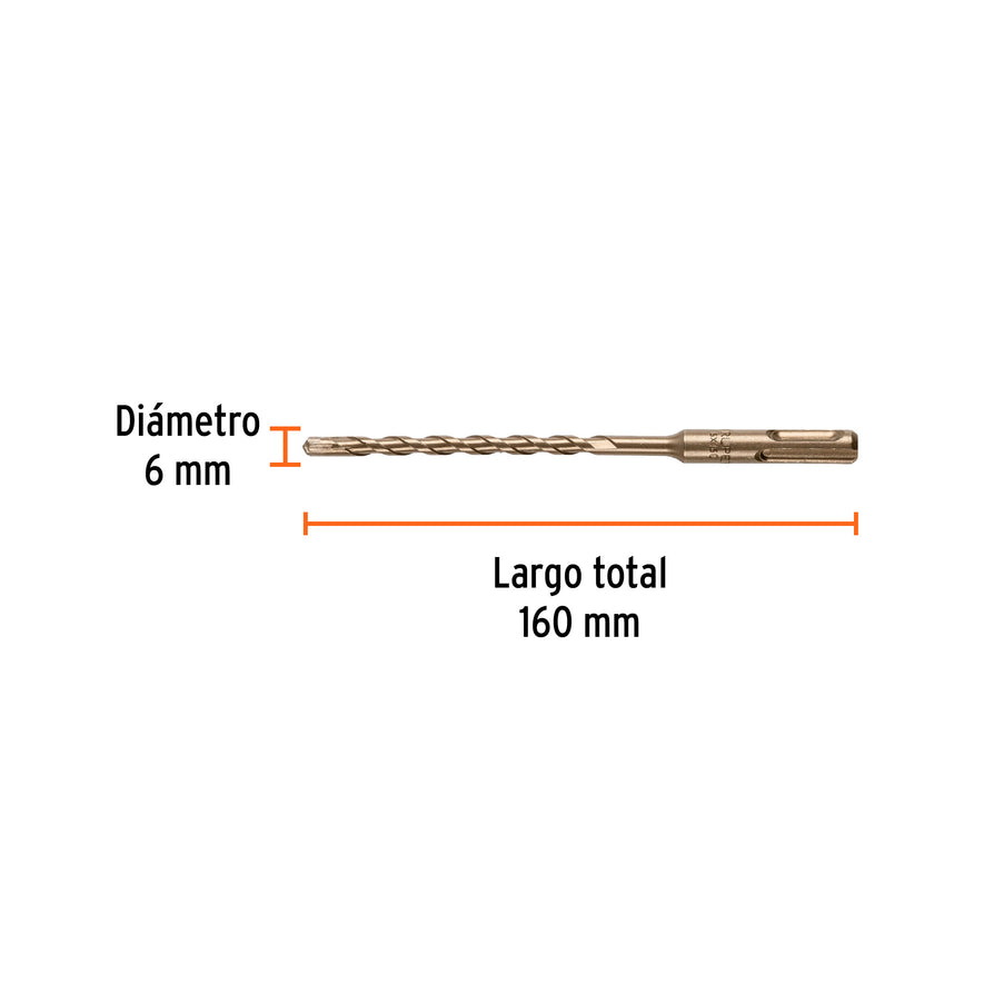Broca SDS Plus 6 x 160 mm, Truper Caja con 5, 101109