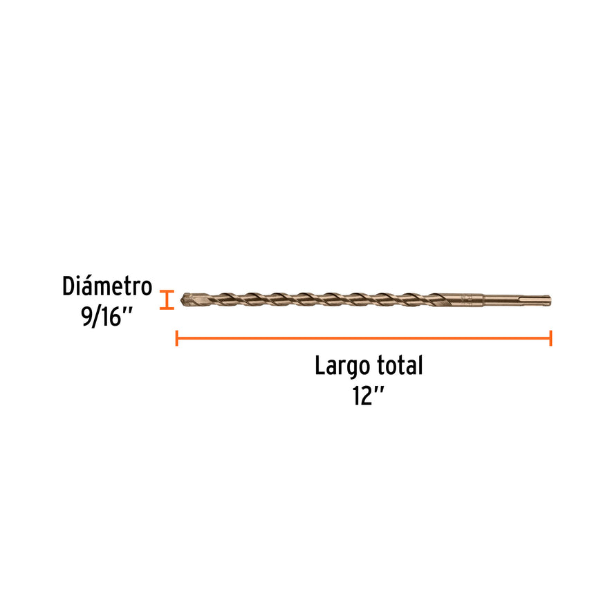 Broca SDS Plus 9/16 x 12', Truper Caja con 5, 11274