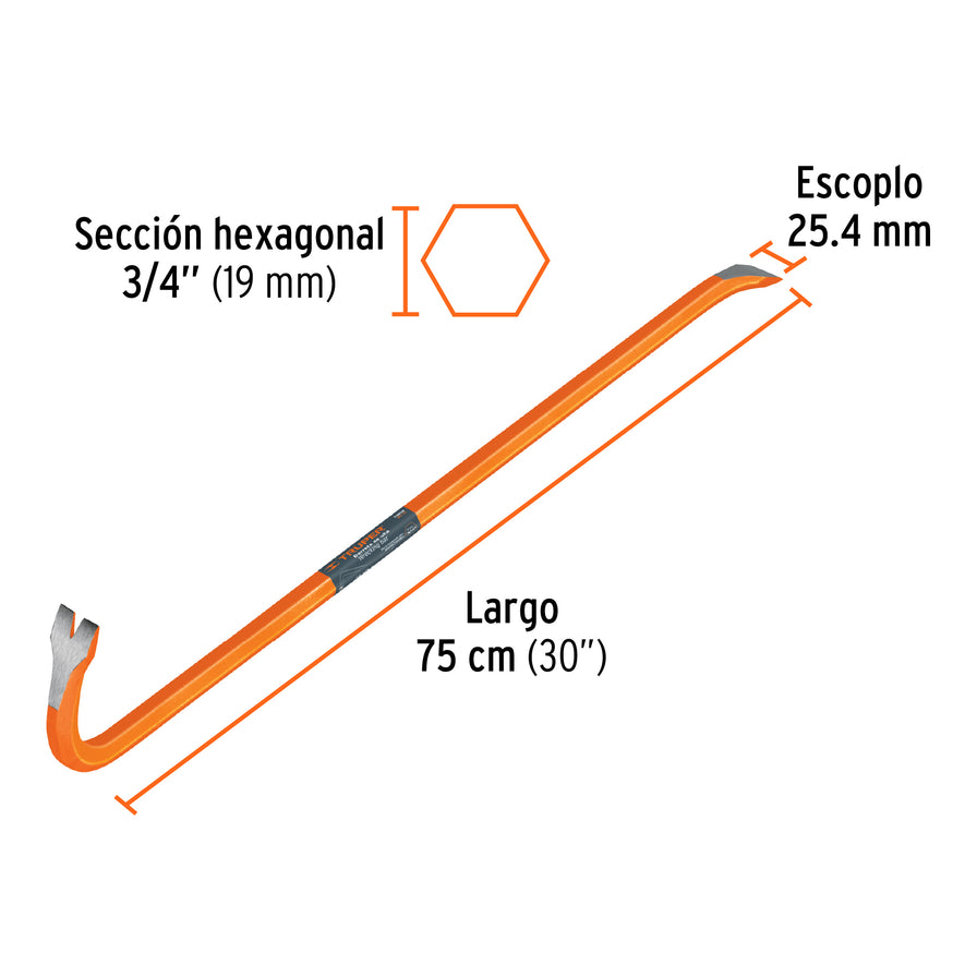 Barreta de uña de 3/4' x 75 cm, Truper Caja con 3, 10859