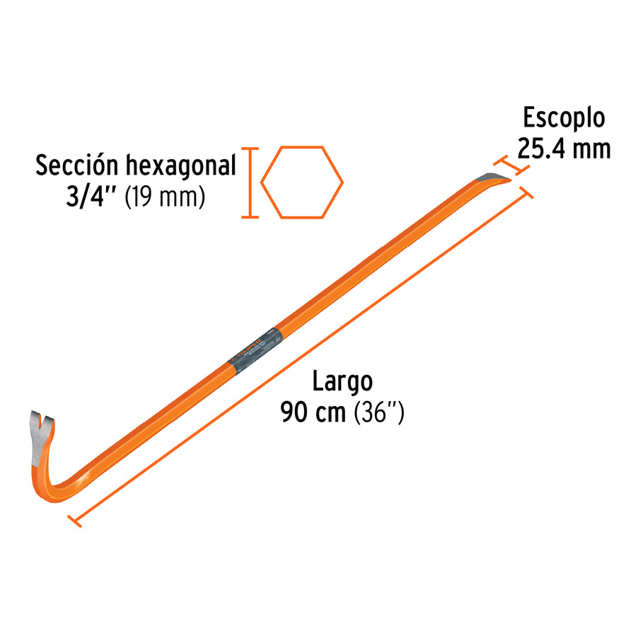 Barreta de uña de 3/4' x 90 cm, Truper Caja con 3, 10862