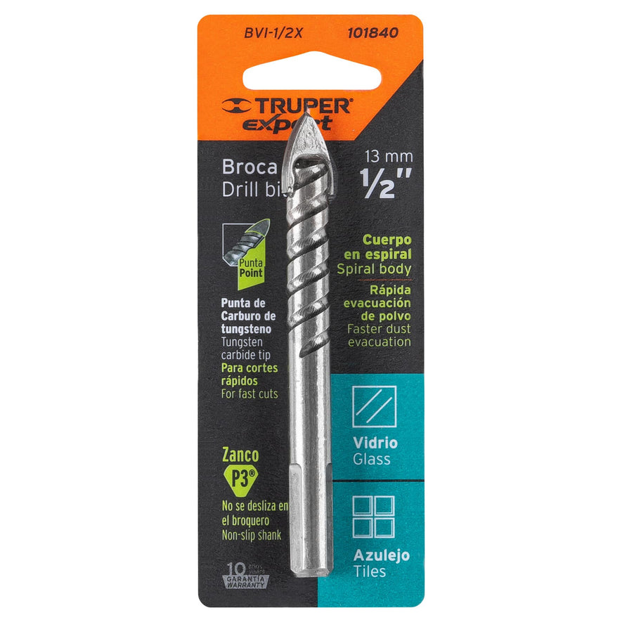 Broca para vidrio y azulejo 1/2', Truper Expert Caja con 6, 101840