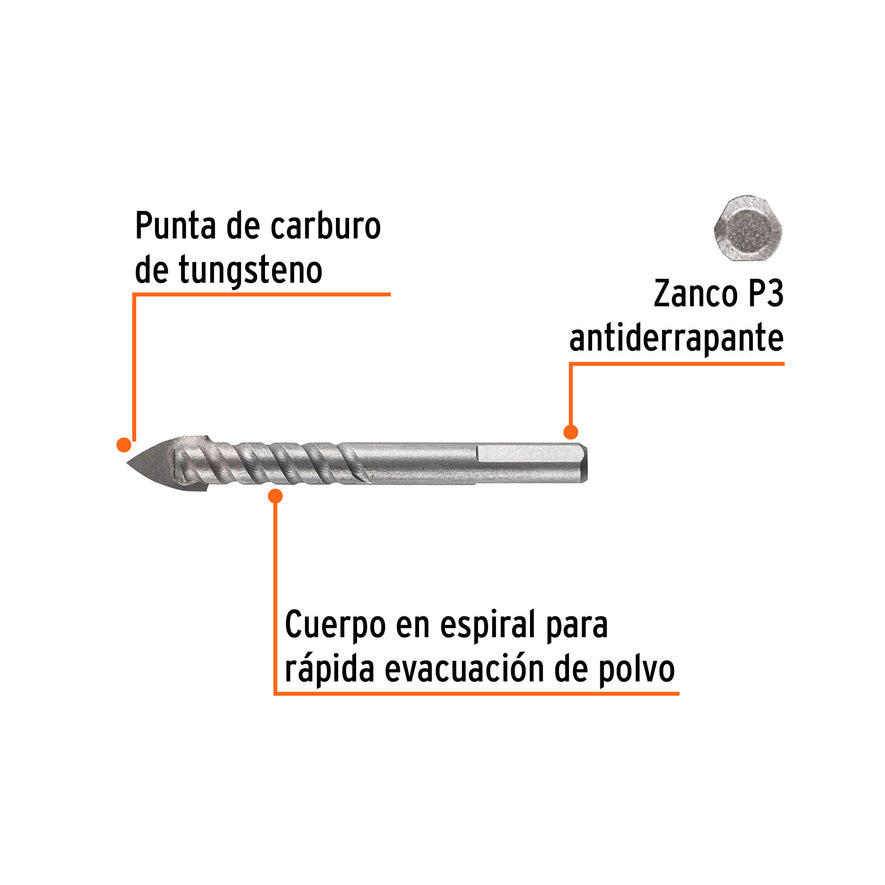 Broca para vidrio y azulejo 1/2', Truper Expert Caja con 6, 101840
