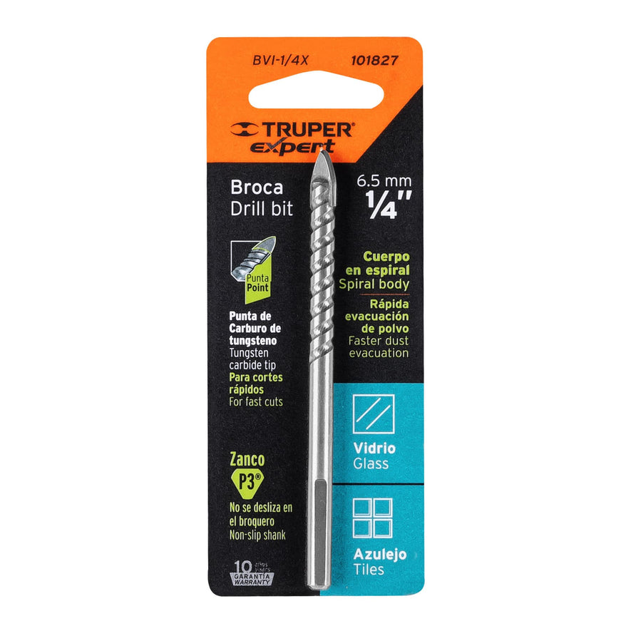 Broca para vidrio y azulejo 1/4', Truper Expert Caja con 6, 101827