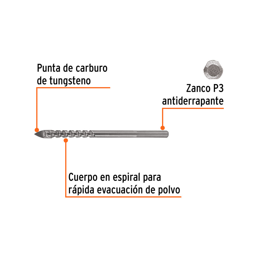Broca para vidrio y azulejo 1/4', Truper Expert Caja con 6, 101827