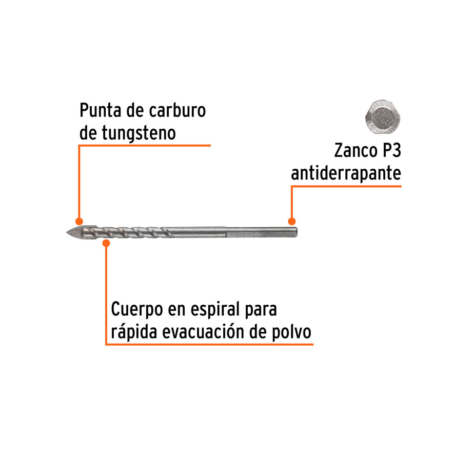 Broca para vidrio y azulejo 3/16', Truper Expert Caja con 6, 101826