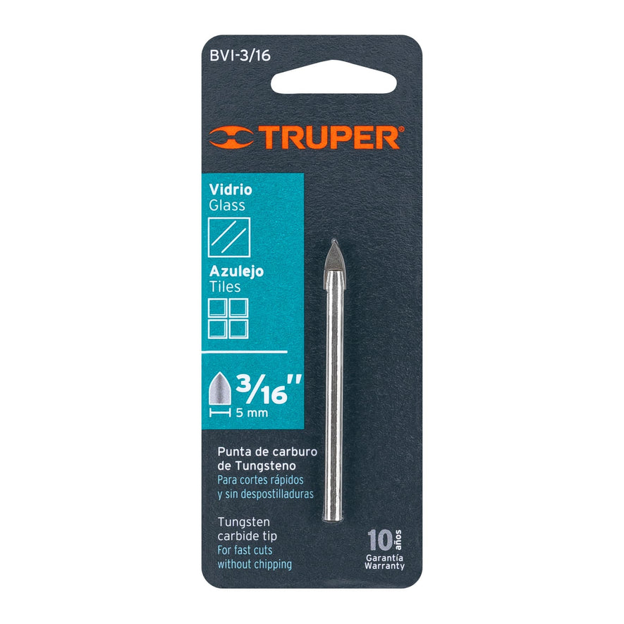 Broca para vidrio y azulejo de 3/16', Truper Caja con 6, 11701
