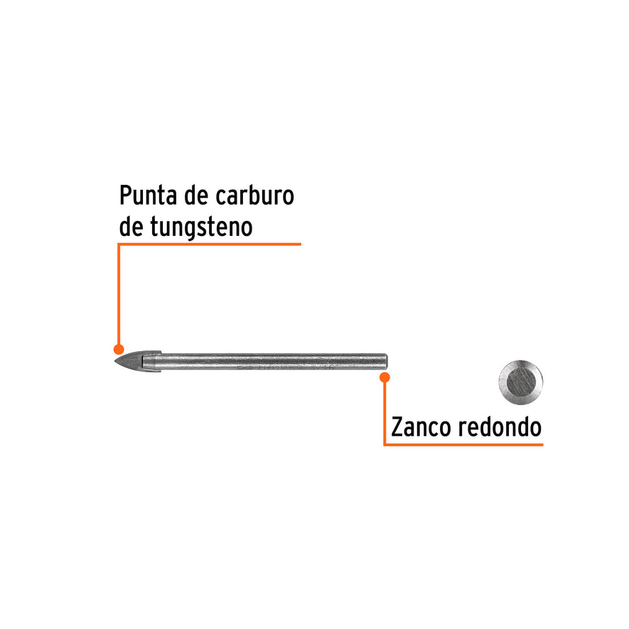 Broca para vidrio y azulejo de 3/16', Truper Caja con 6, 11701