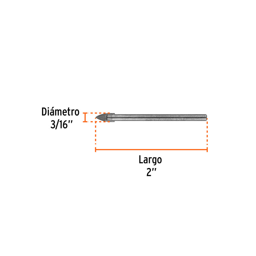 Broca para vidrio y azulejo de 3/16', Truper Caja con 6, 11701
