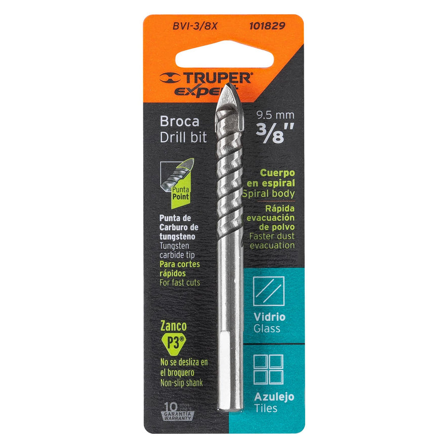 Broca para vidrio y azulejo 3/8', Truper Expert Caja con 6, 101829