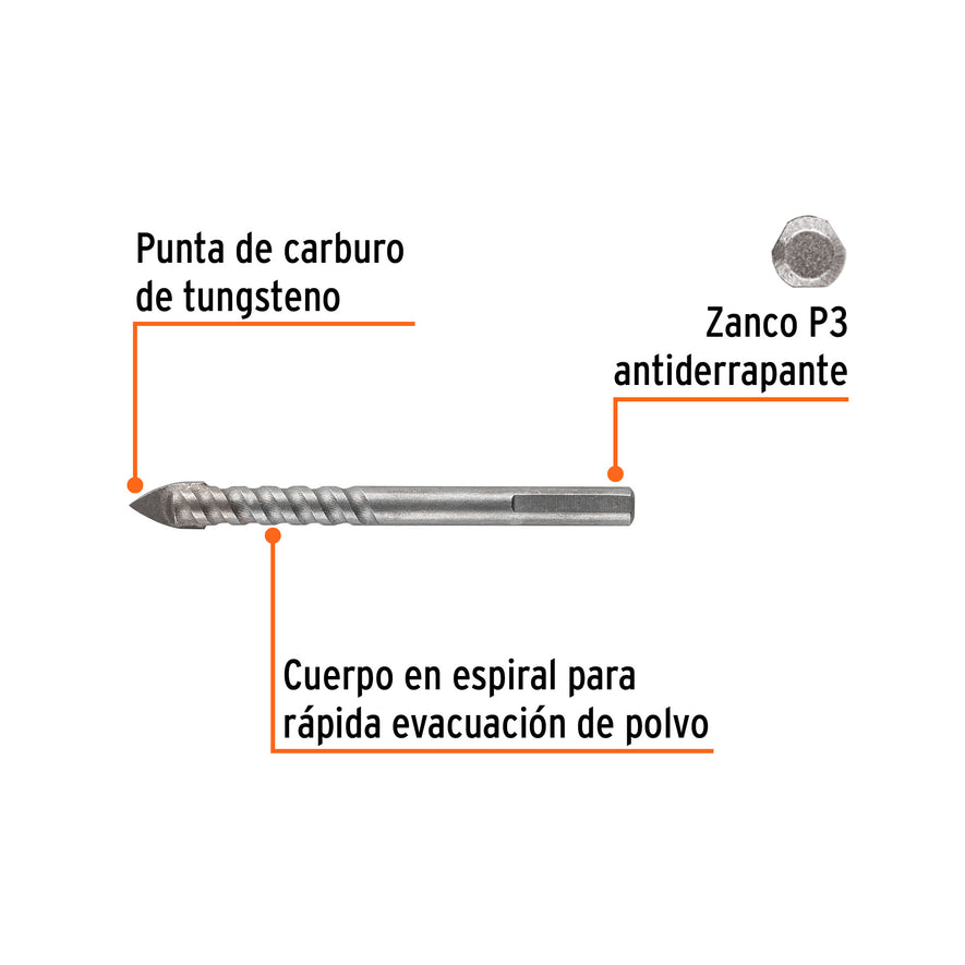 Broca para vidrio y azulejo 3/8', Truper Expert Caja con 6, 101829