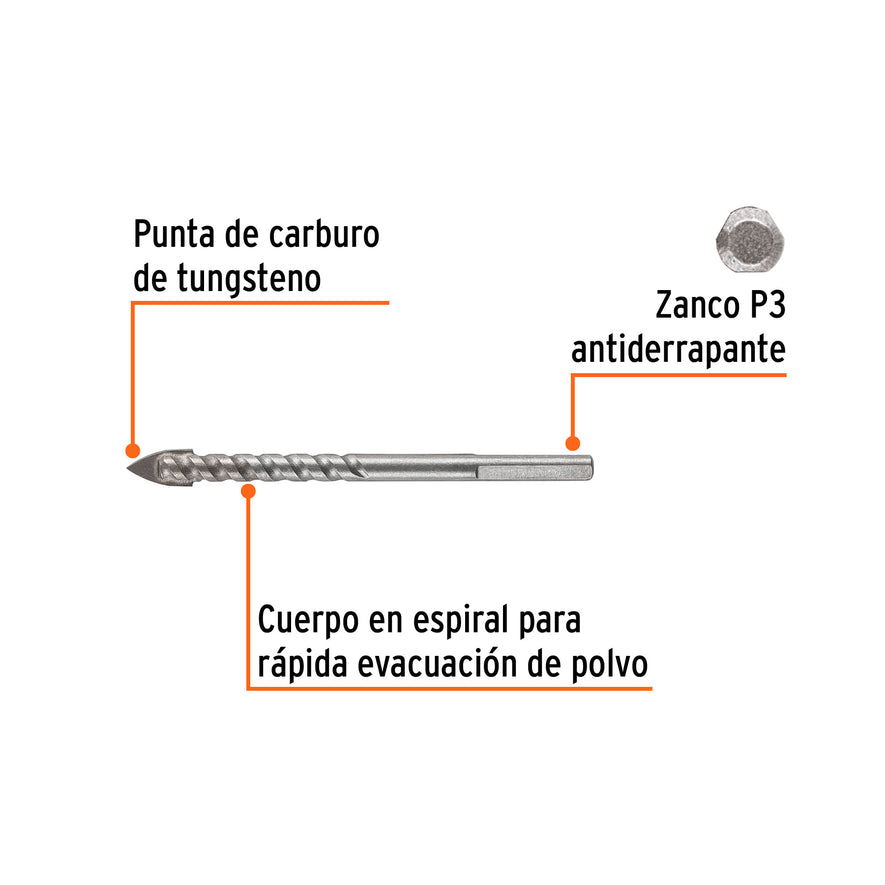 Broca para vidrio y azulejo 5/16', Truper Expert Caja con 6, 101828