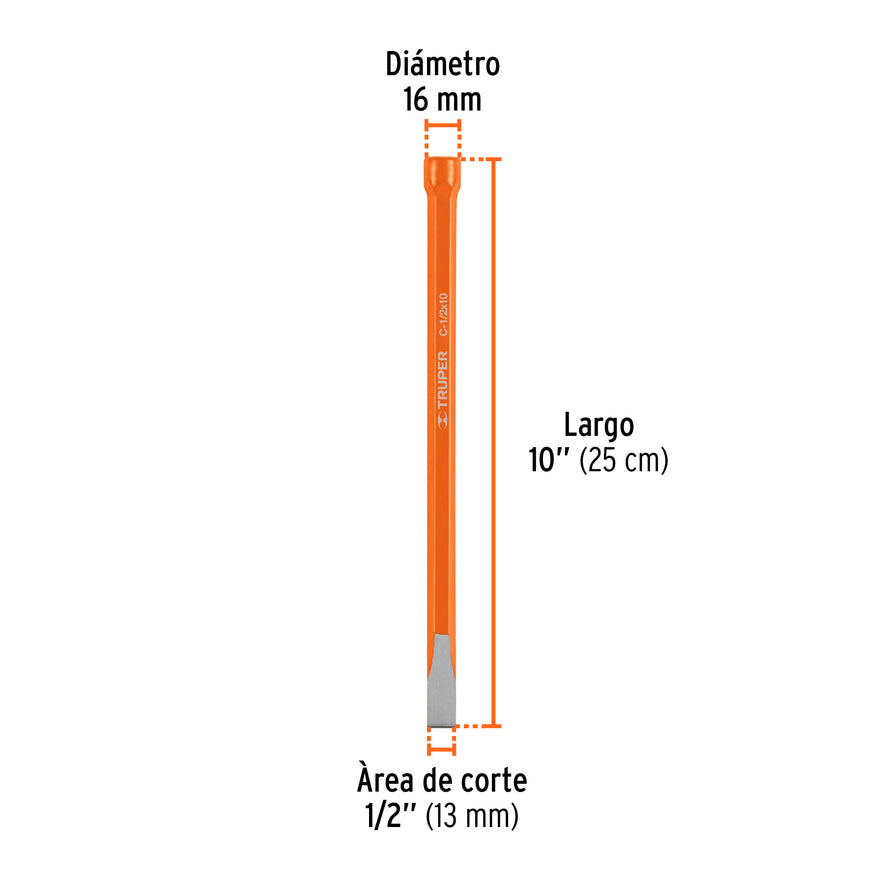 Cincel de corte frío de 1/2 X 10', Truper Caja con 6, 12121