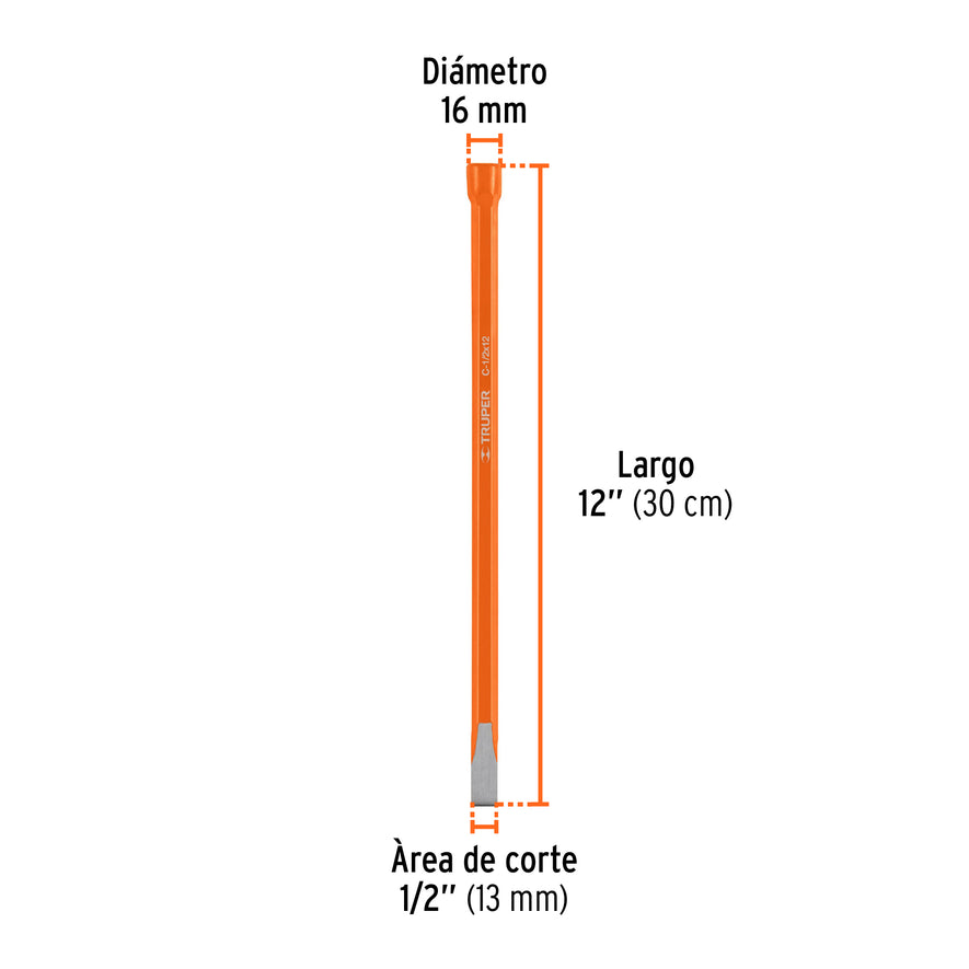 Cincel de corte frío de 1/2 X 12', Truper Caja con 6, 12124